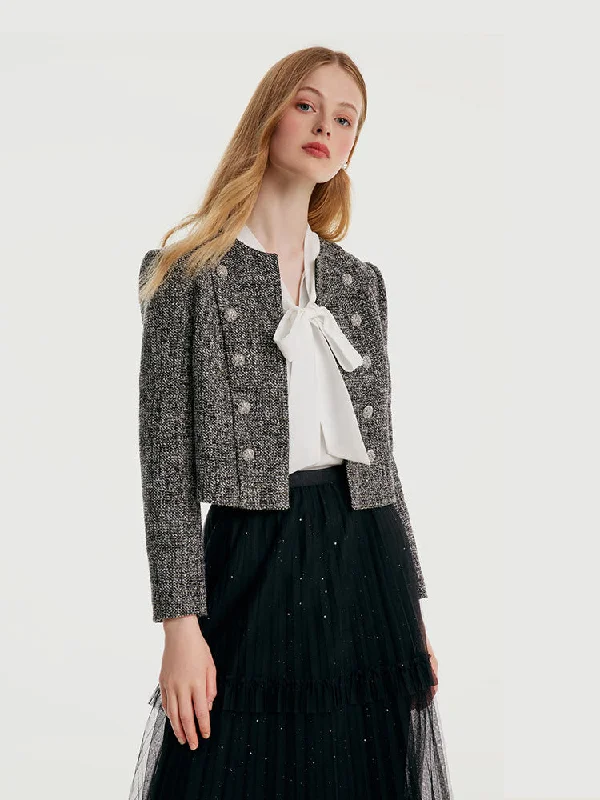 Tweed Double-Breasted Women Crop Jacket